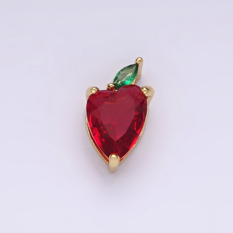 14K Gold Filled Red CZ Green Marquise Apple Fruit Add-On Charm | N1882