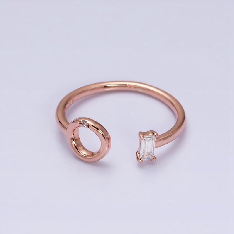 18K Gold Filled Clear Baguette Round Circular Open Adjustable Ring | O-011