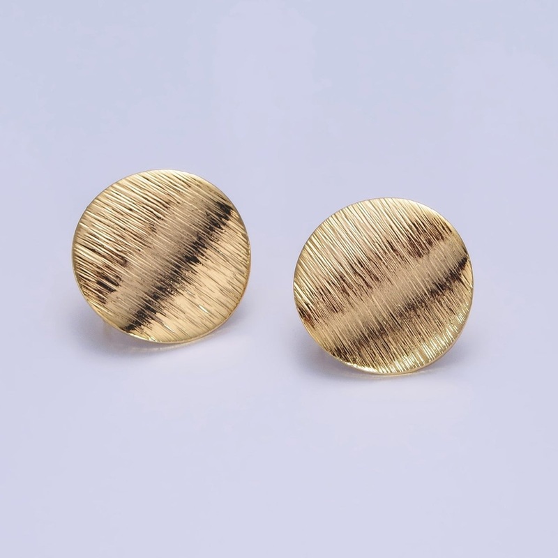 18mm Line-Textured Round Stud Open Loop Gold Earrings Supply | Z-080