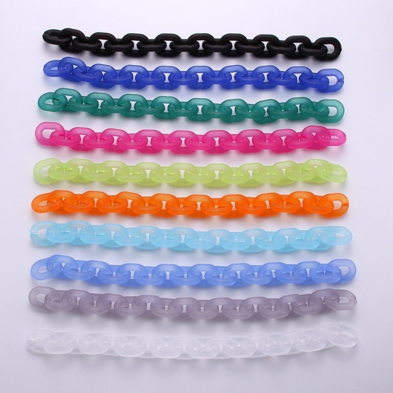 1X Clear Matte Oval Acrylic Chain, Translucent Plastic Chain, Chunky Necklace Chain with Open Links Size 23.8mm x 18.8mm Aqua