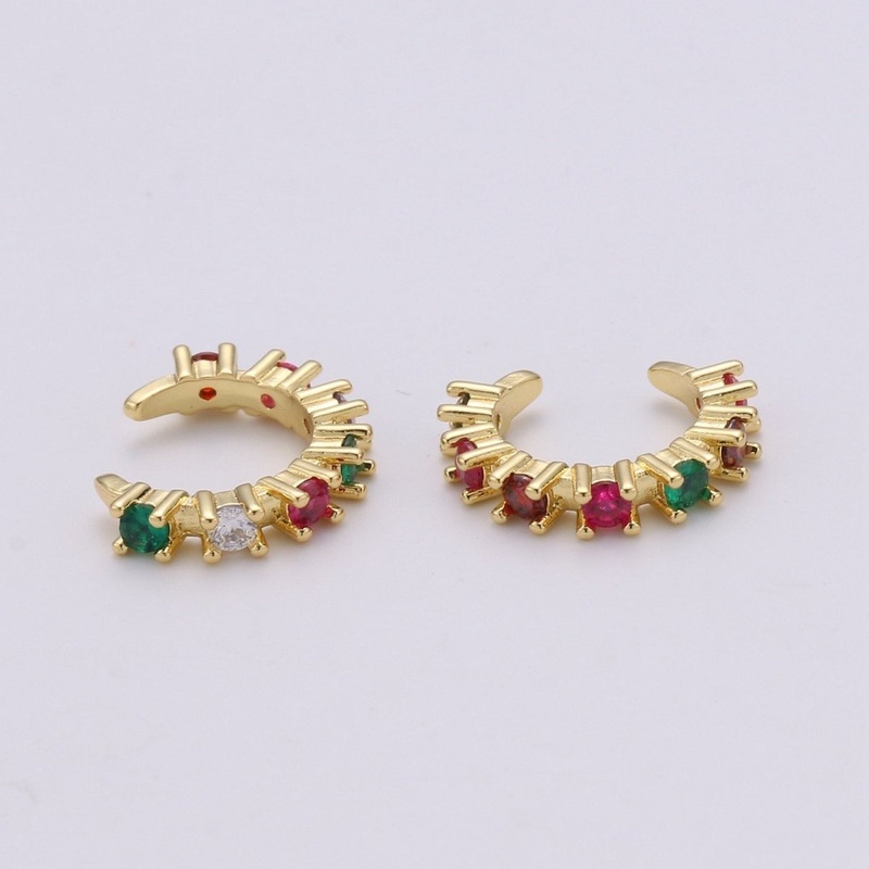 1x Dainty Gold ear cuff, Cubic ear cuff, Rainbow CZ gold ear cuff, Colorful ear cuff Non pierced ear cuff, Conch ear cuff, gold wrap earring | AI-105