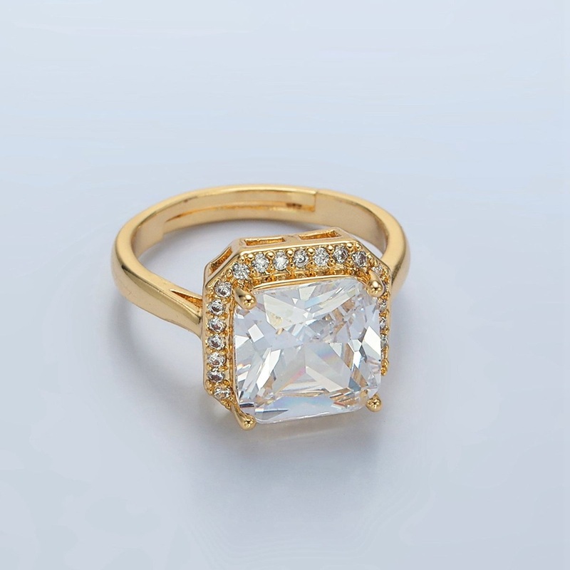24K Gold Filled Clear Square CZ Micro Paved Solitaire Ring | O1413