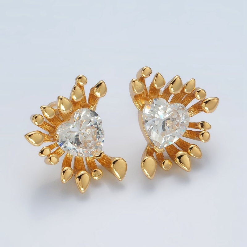 24K Gold Filled Heart CZ Multiple Band Stud Earrings Set | T362