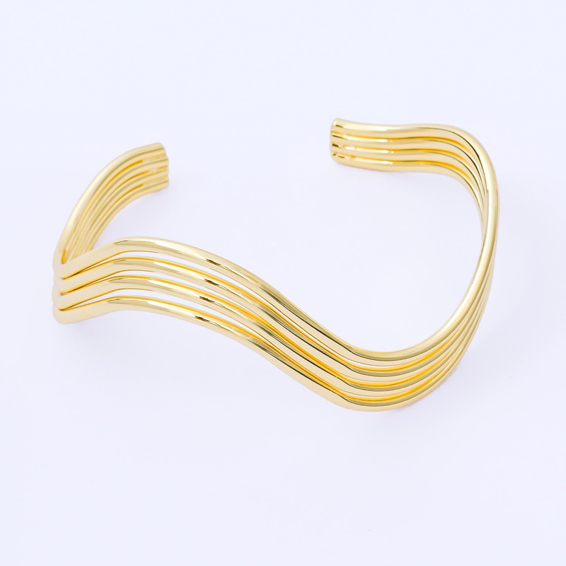 24K Gold Filled Wave Multiple Band Geometric Cuff Bracelet | WA-1495