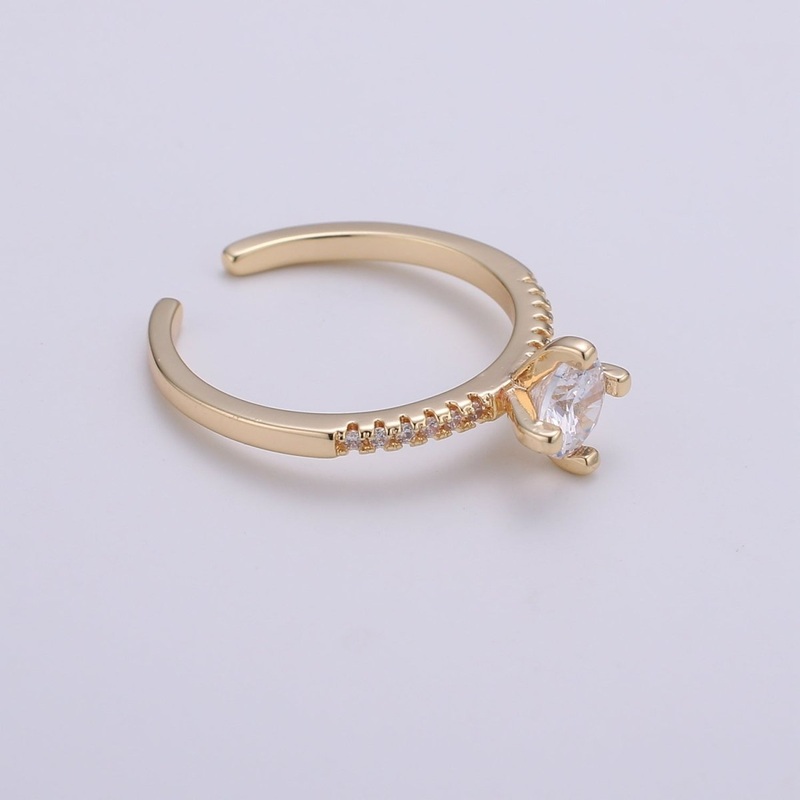 Dainty Wedding Ring Stack Micro Pave Ring, 18K Gold Filled Bezel Ring, Solitaire Cubic Cz Ring, Thin Engagement Ring Open Adjustable Ring