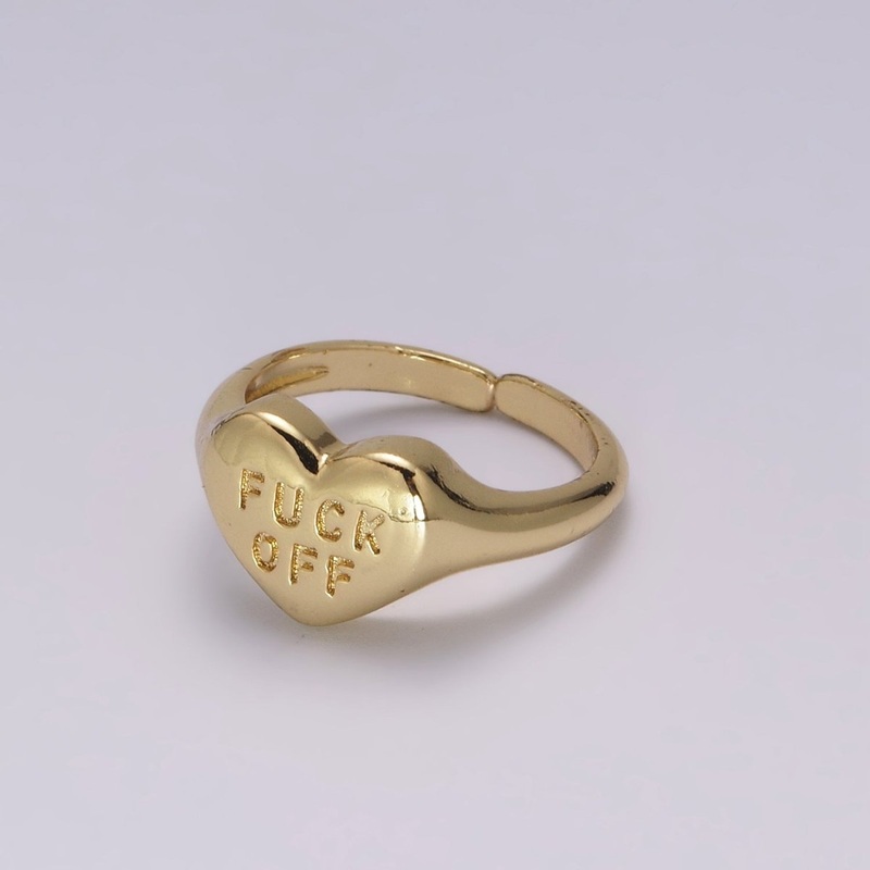 Gold Fuck Off Ring, Heart Shaped Signet, Fuckoff rings oval signet ring gold rings for women U-132