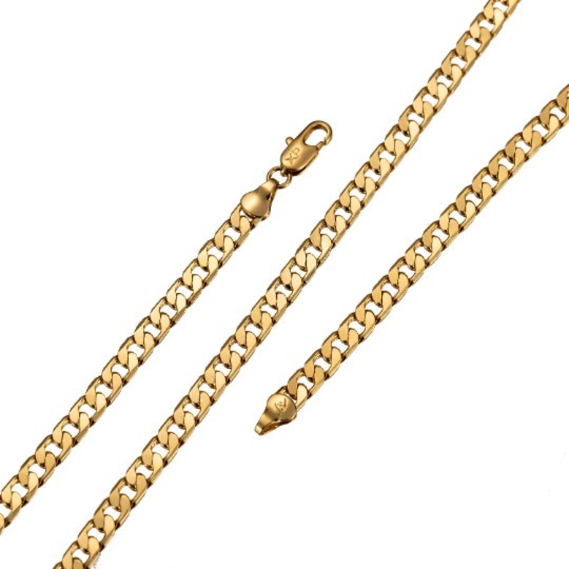 Miami Cuban Curb Links 24k Gold Plated Chain, 17.8 inch, 4.2mm thickness, Curb Necklace w/ Lobster Clasps | CN-966  Clearance Pricing