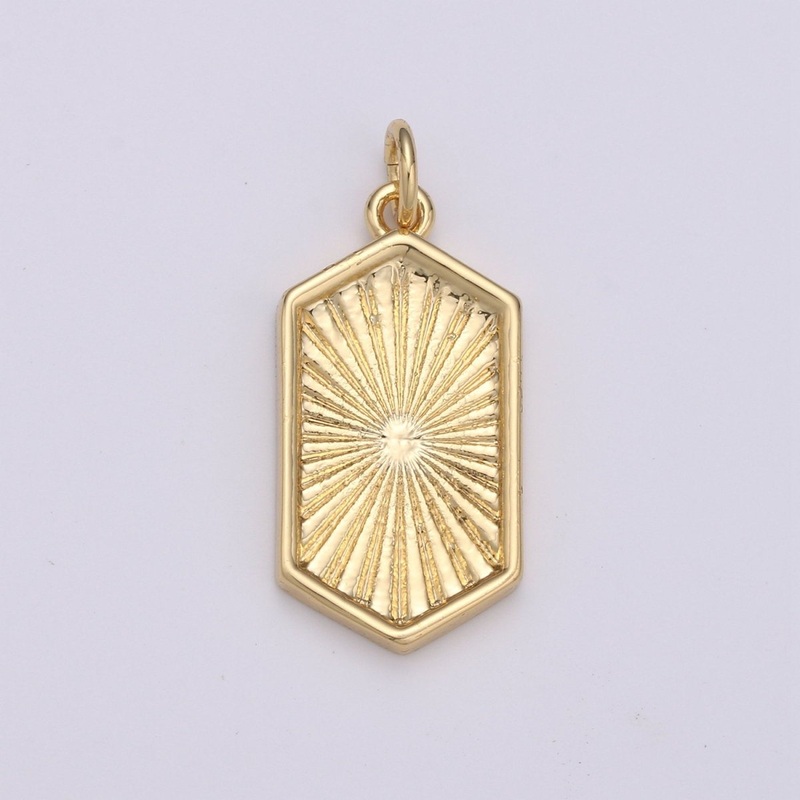 OS Gold Medallion Charm 14K Gold Filled Hexagon Pendant Gold Sunburst Charm Necklace Boho Chic Gold Geometric Necklace Vintage Style Charm D-529