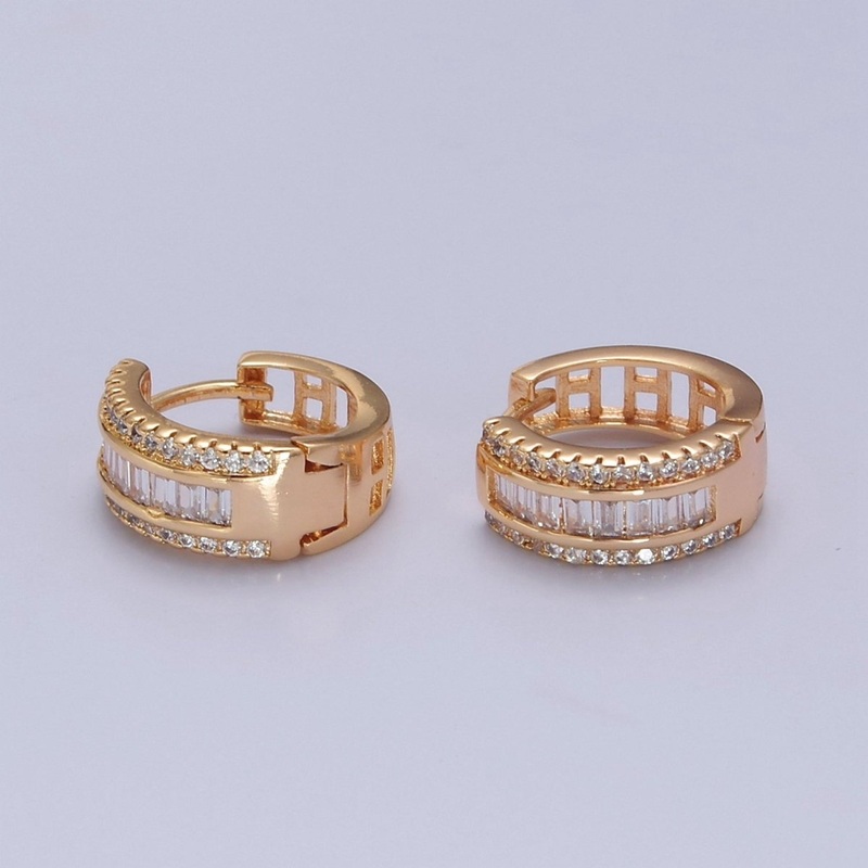 OS Mix Pave Baguette Cz Huggie Earring IN 16K Gold FilleD T-437