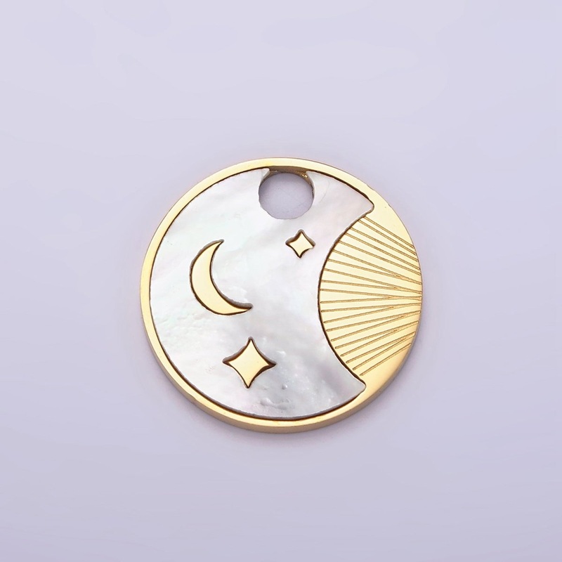 Stainless Steel Gold Shell Pearl Crescent Moon Pendant Charm for Necklace Bracelet Celestial Jewelry | P-652