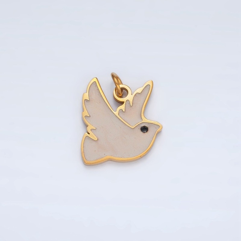 Stainless Steel White Enamel Dove Bird Mini Charm | P1043