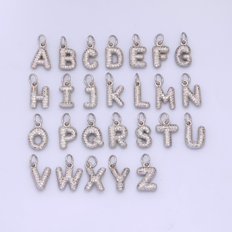 White Gold Filled Micro Paved CZ Chubby Balloon Initial Letter Pendant | A157 – A169 Letter A