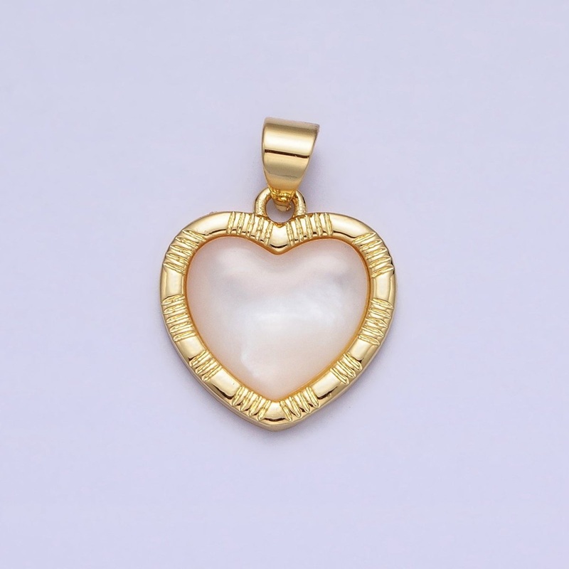 White Shell Pearl Heart Valentine Line Textured Minimalist Gold Pendant | AA152