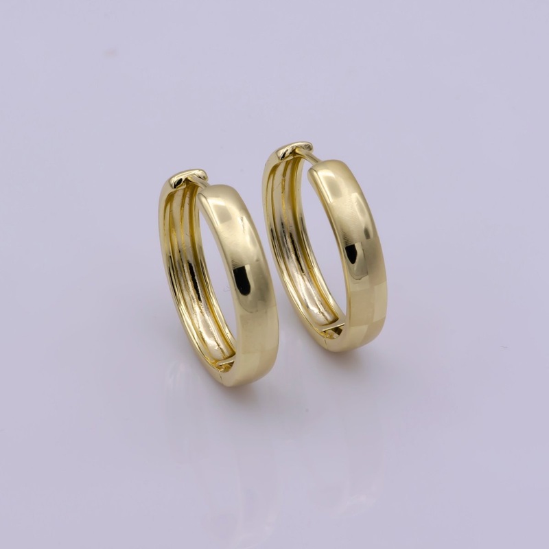 14K Gold Fill Hoop Earring 25mm Round Checker Earring Minimalist Jewelry Gift Idea T-191
