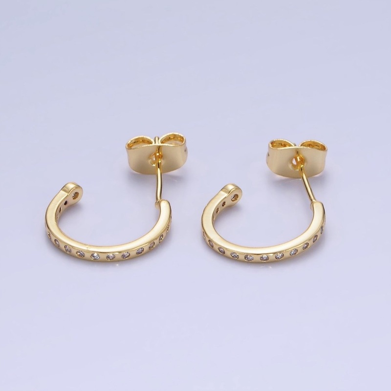 14K Gold Filled 14mm CZ Dotted C-Shaped Hoop Earrings | AB1345