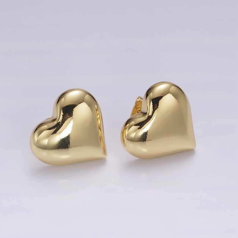 14K Gold Filled 18mm Heart Dome Minimalist Stud Earrings | V297