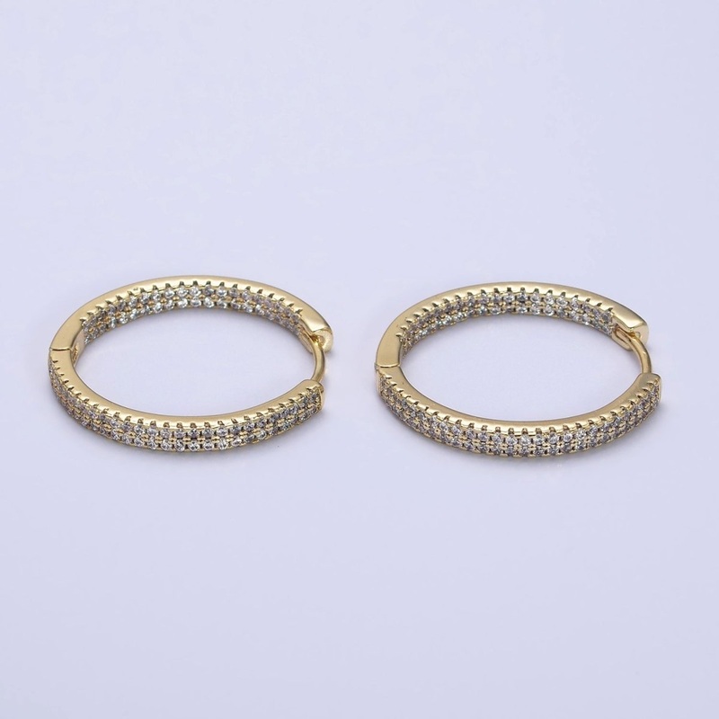 14K Gold Filled 23mm Micro Paved CZ Front-Facing Endless Hoop Huggie Earrings | AD1375