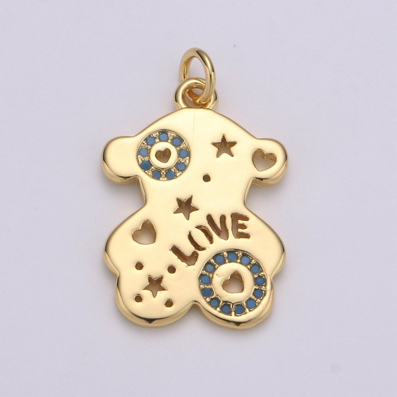 14k Gold Filled Bear Pendant,Love Pendant, Blue Cubic paved Earing DIY, Panda Charm, Love Charm, Teddy Bear Charm, Friendship Charm D-206