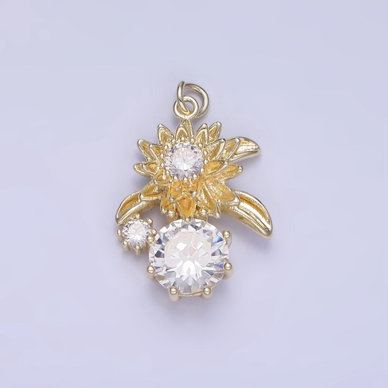 14K Gold Filled Blooming Flower CZ Drop Mini Charm | W652