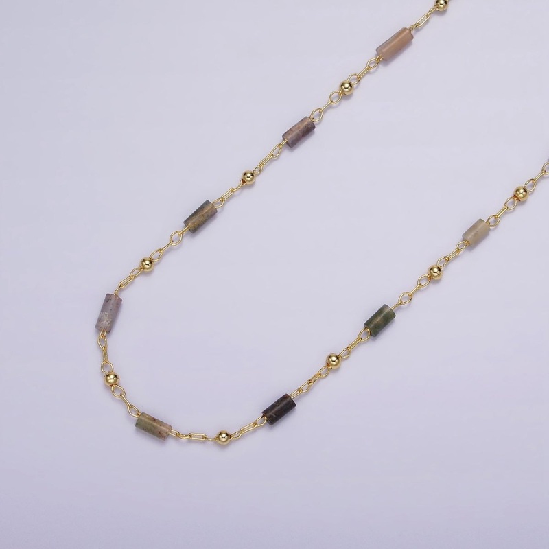 14K Gold Filled Labradorite Tube Cable Satellite Unfinished Cable Chain For Jewelry Making | ROLL-1421