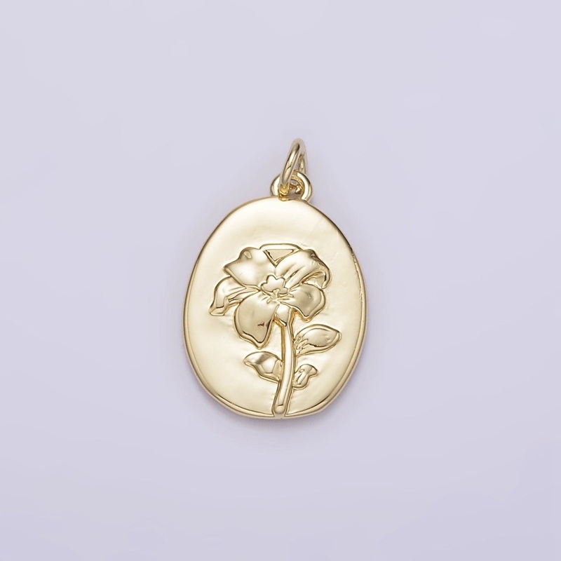 14K Gold Filled Narcissus December Birth Flower Hammered Stamped Personalized Double Sided Charm | AG243