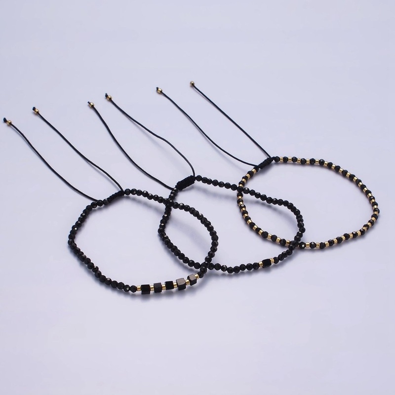 14K Gold Filled Onyx Multifaceted Black Rope Adjustable Friendship Bracelet | WA-2165 – WA-2167 Clearance Pricing Style A