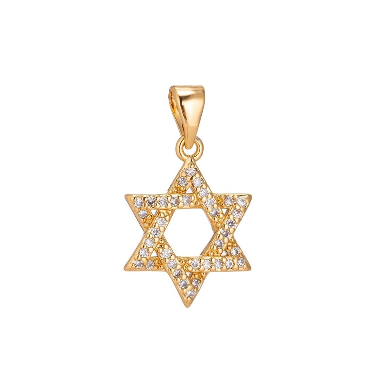 18k Gold Fill Star of David, Hanukkah, Jewish, Judaism, Hebrew, DIY Cubic Zirconia Necklace Pendant Charm Bails Findings for Jewelry Making H-927