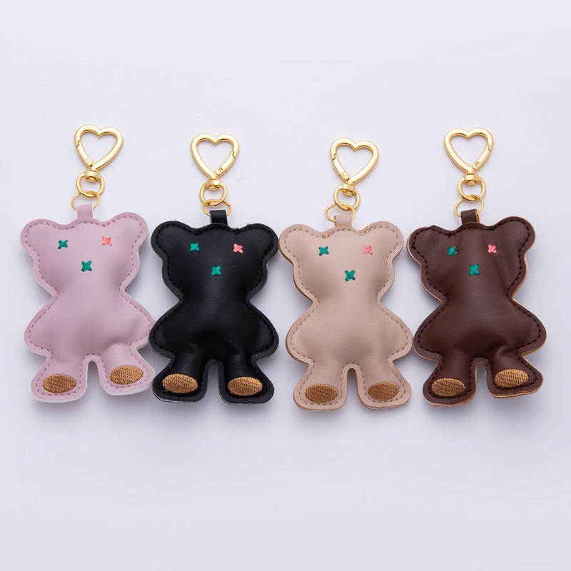 18K Gold Filled Light Brown, Black, Dark Brown, Pink Bear Leather Plush Bag Charm Keychain Heart Key Ring Accessories | WB-00042 ~ WB-00045 Light Brown
