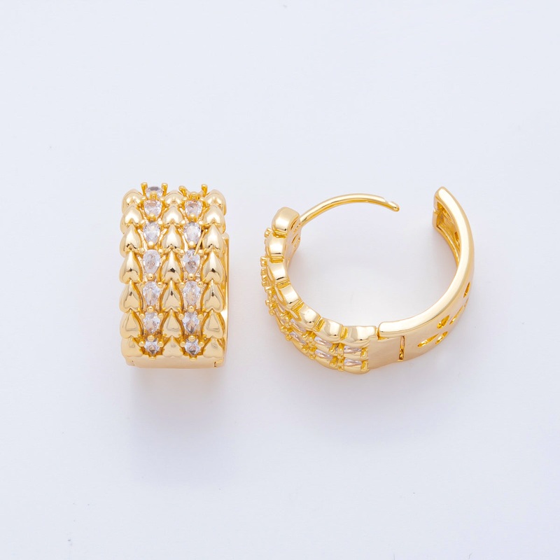 18K Gold Filled Pear-Cut CZ Heartlines Row Hinged Hoops Earrings | AJ213