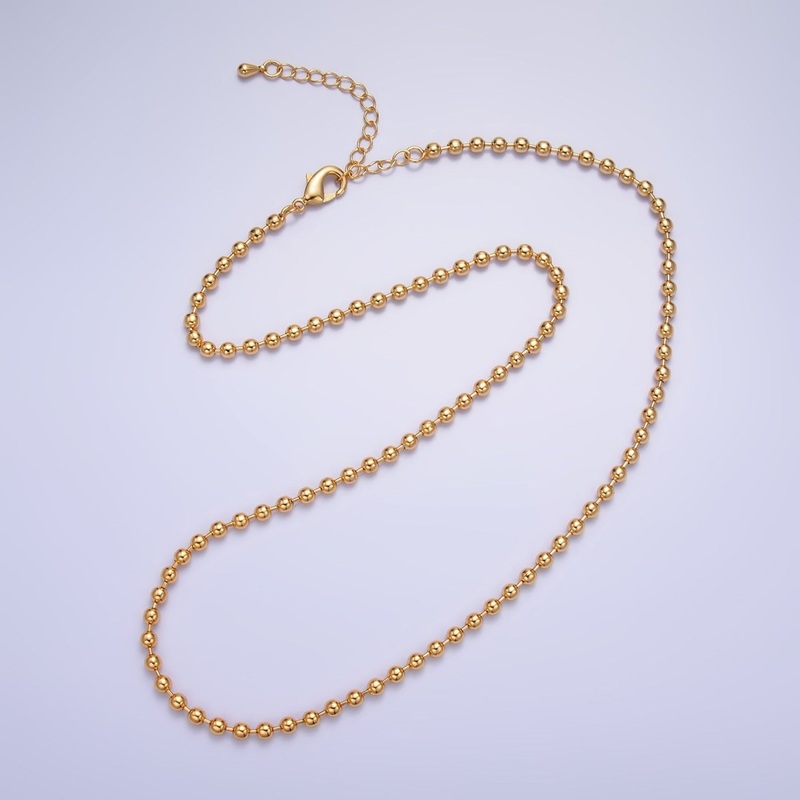24K Gold Filled 3mm Bead Bar 16 Inch, 18 Inch Necklace w. Extender | WA-2714 16 Inches