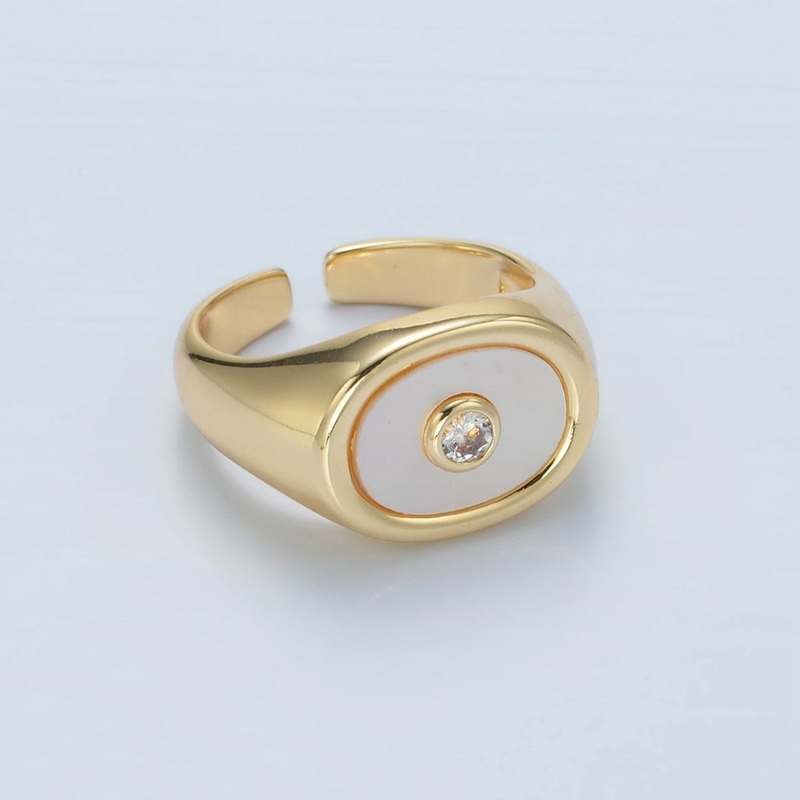 24K Gold Filled CZ Shell Pearl Signet Ring | O1403
