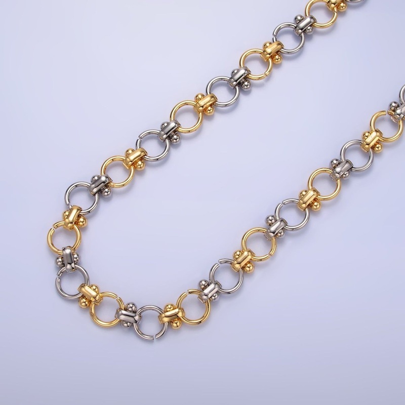 24K Gold Plated 10mm Mixed Metal Cable Unfinished Chain by Yard | Roll-1541