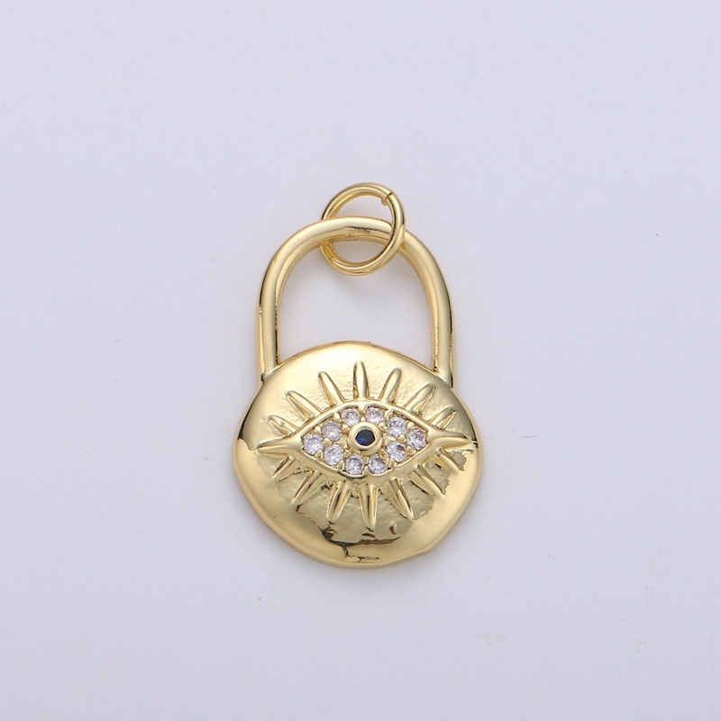 Gold Padlock pendant charm with cz 23x12mm 24k  Gold Filled Sparkly Cubic Zirconia CZ Evil Eye Charm  Small Charm for Necklace Bracelet D-238