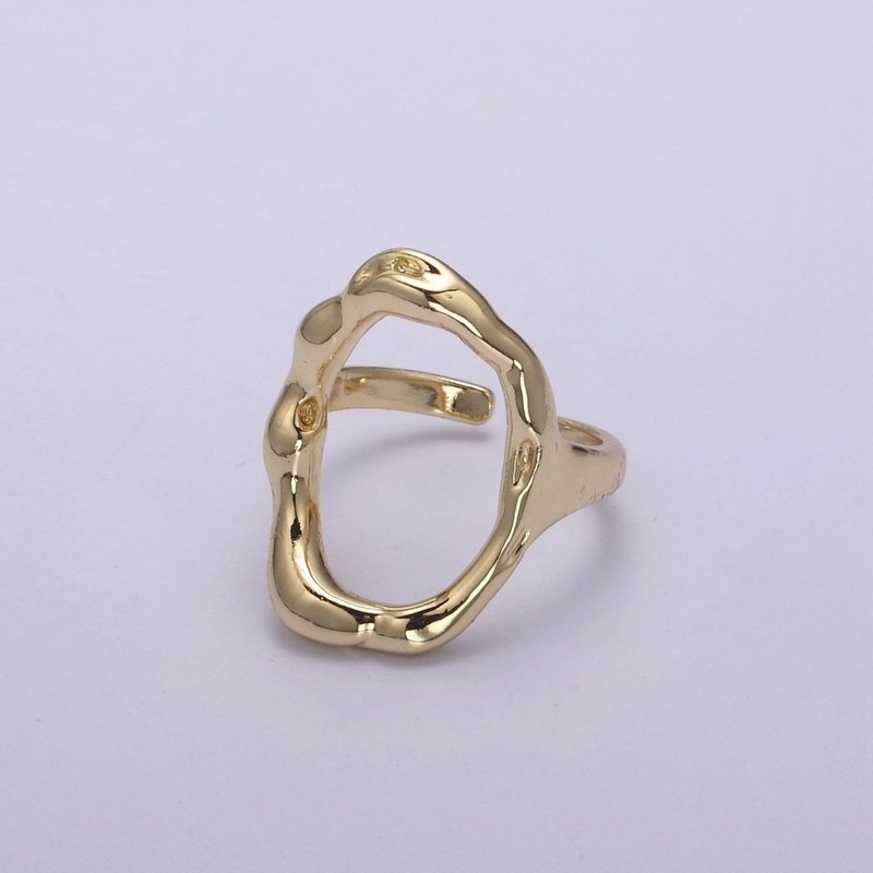 Simple Rustic Gold Oval Ring Hammered Chunky Geometric Jewelry Stackable Open Adjustbale Ring U-289