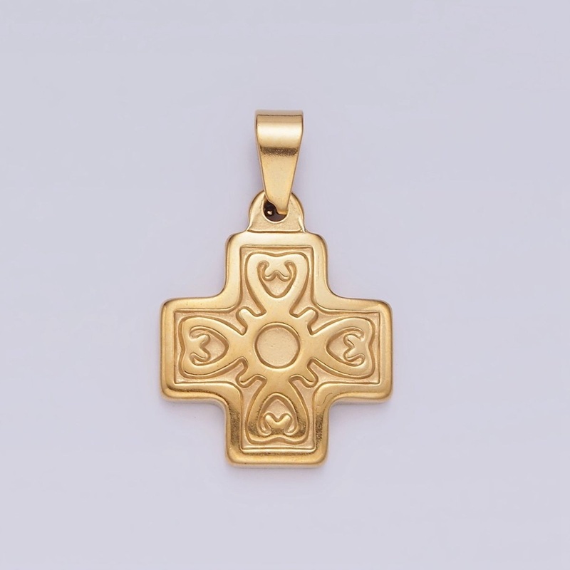 Stainless Steel 23.5mm Artisan Elaborate Square Cross Pendant | P-798