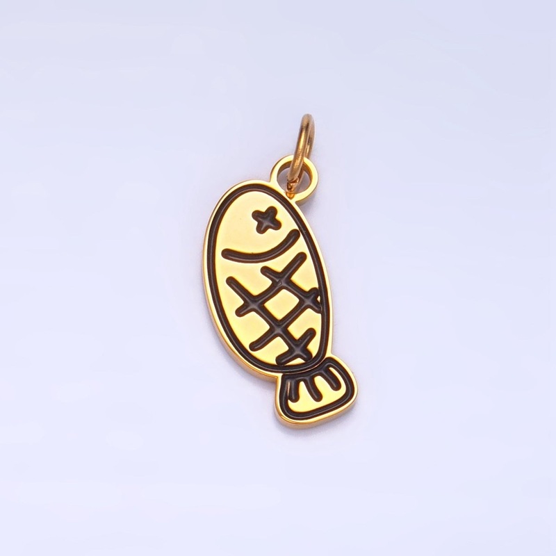 Stainless Steel Black Enamel Outline Fish Sea Animal Charm | P1320