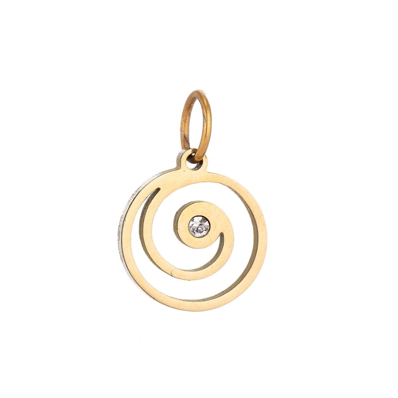 Stainless Steel Gold Simple Dainty Spiraling Pattern Cubic Zirconia Bracelet Charm Necklace Pendant Findings for Jewelry Making E-634 Gold