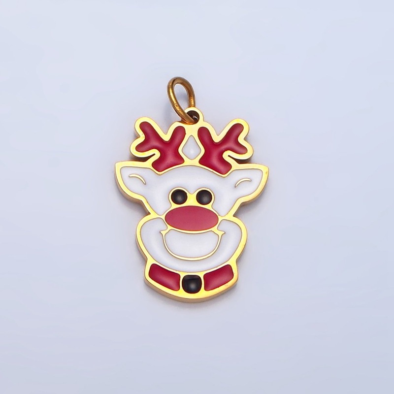 Stainless Steel White Reindeer Animal Enamel Holiday Charm | P1307