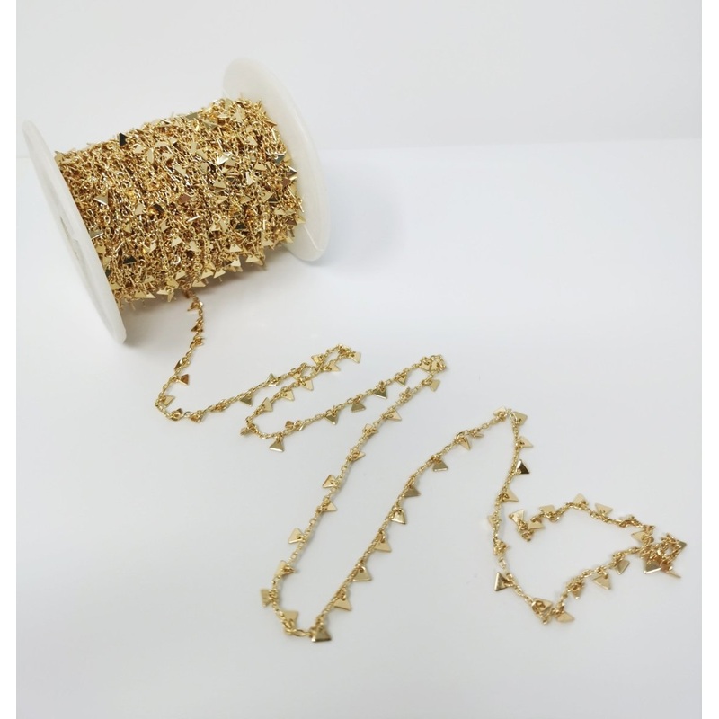 Triangle Charm 16K Gold Filled Chain by Yard, Wholesale Bulk Roll Chain For Jewelry Making, DESIGNED Chain | ROLL-017 Clearance Pricing