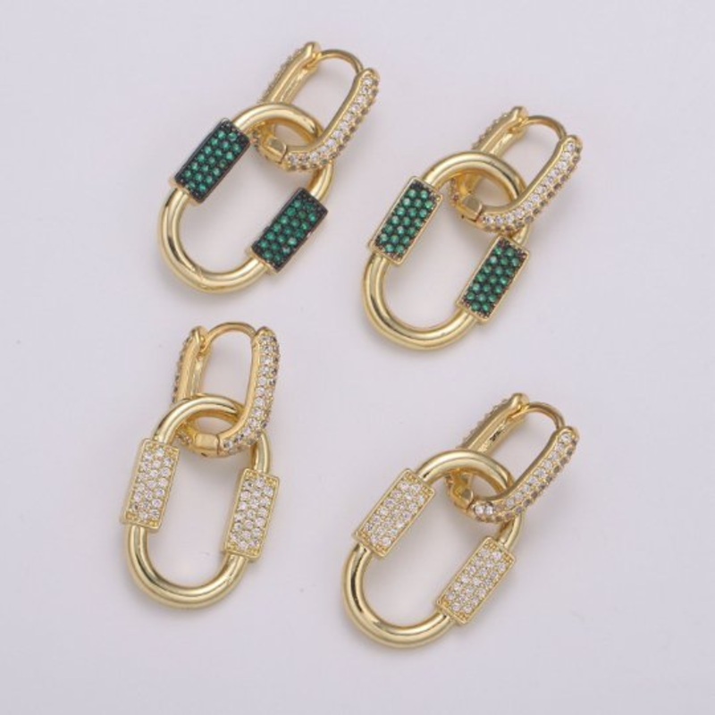 U Shaped Earring Micro Pave Earring 24k Gold filled Cubic Zirconia Gemstone Gold Statement earring Dangle Oval Charm P-051 P-052 Clear