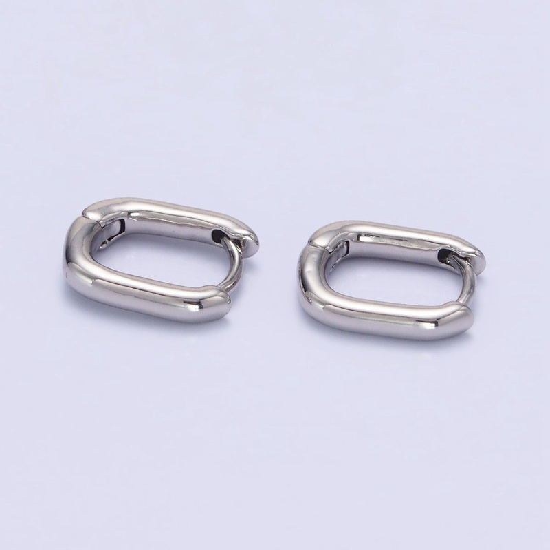 White Gold Filled 11mm Oblong Cartilage Minimalist Huggie Earrings | AB1267