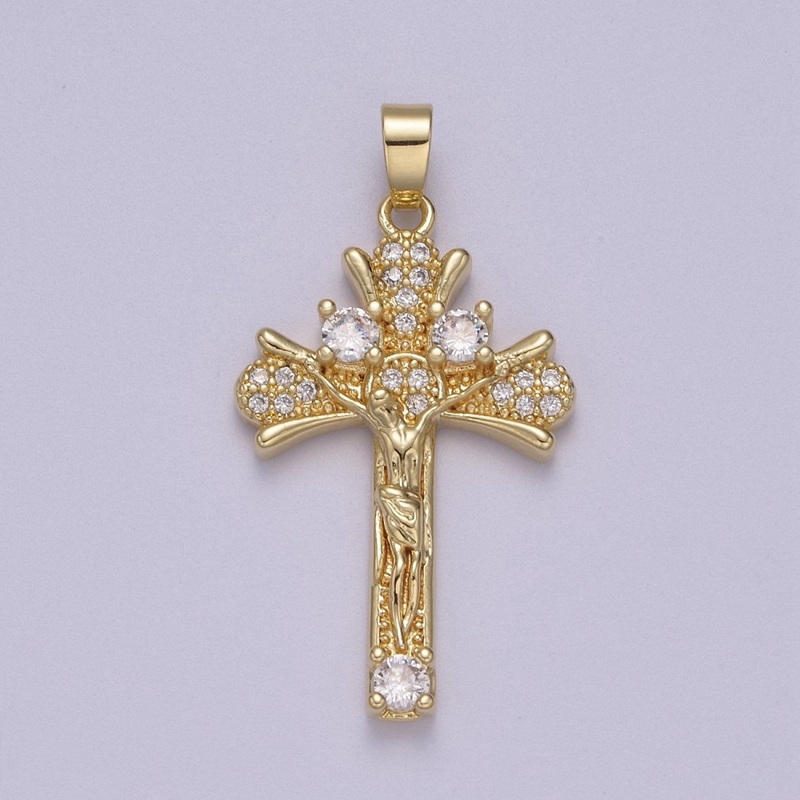 Yellow Gold Jesus Crucifix Micro Pave Gold Crucifix, Cz Cross Pendant, Jesus Christ N-598