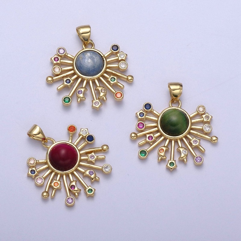 14k Gold Fill Sun Charm Color Cz Sunburst pendant sunbeam charm sunshine solar boho bohemian jewelry H-111 – H-113 Gray
