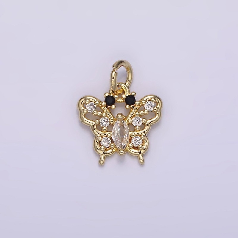 14K Gold Filled Clear Marquise CZ Dotted Open Butterfly Animal Charm | AG241