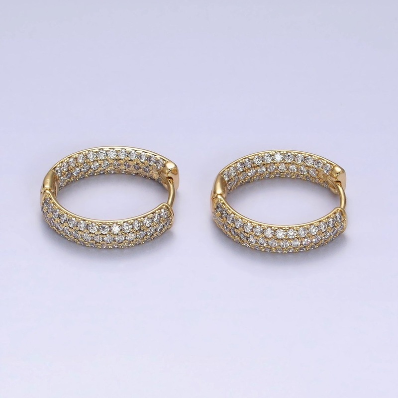 14K Gold Filled Clear Micro Paved CZ Front-Facing 18mm Hoop Earrings | AD-428