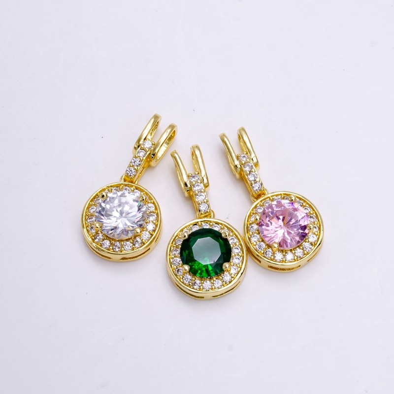 14K Gold Filled Clear, Pink, Green Round CZ Micro Paved Bail Pendant | N1465 – N1467 Clear