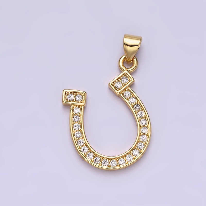 14K Gold Filled Lucky Horseshoe Micro Paved CZ Pendant | AA484