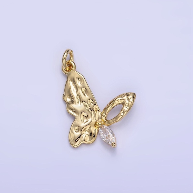 14K Gold Filled Marquise Hammered Open Butterfly Charm | W650