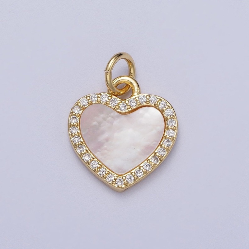 14K Gold Filled Micro Paved Shell Pearl Heart Love Charm E-548 E-552 E-553 Small
