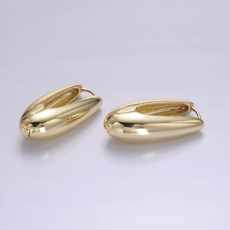 14K Gold Filled U-Shaped Oblong Dome Hoop Earrings | AE256